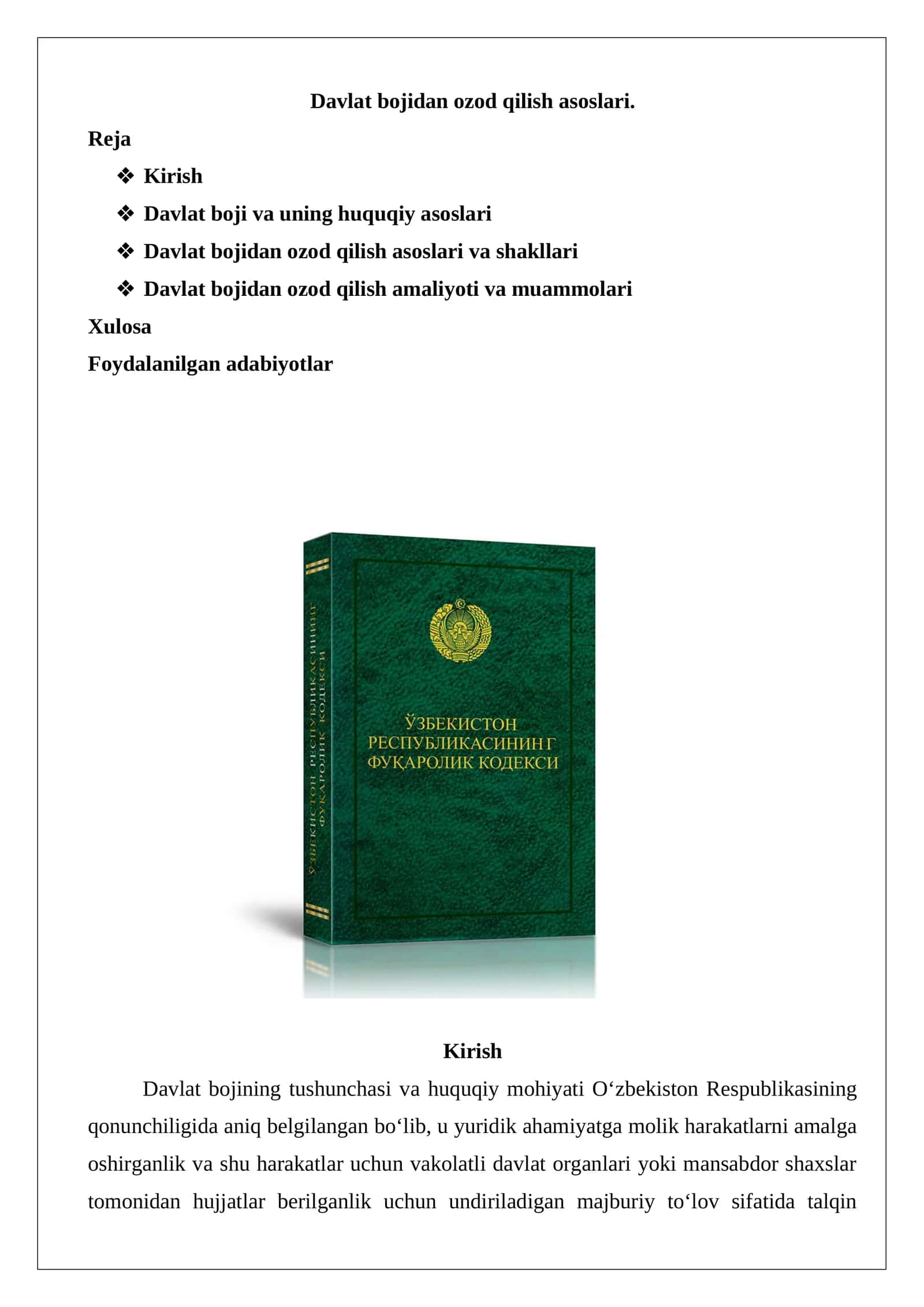 Davlat bojidan ozod qilish asoslari 1