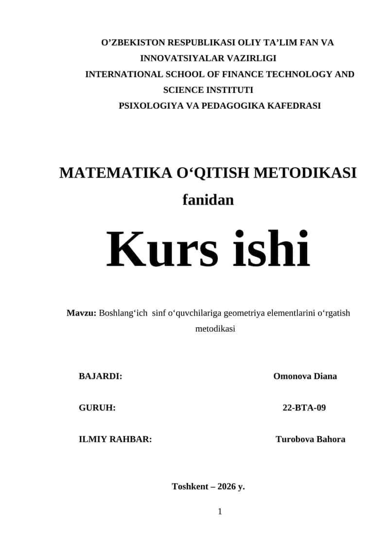 Boshlang‘ich  sinf o‘quvchilariga geometriya elementlarini o‘rgatish metodikasi 1