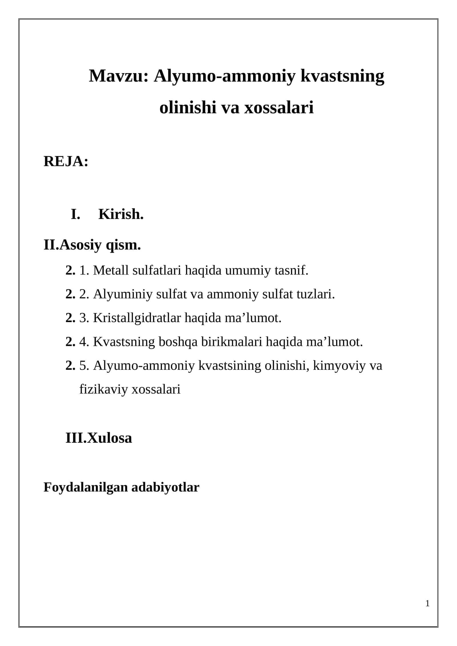 Alyumo-ammoniy kvastsning olinishi va xossalari 1