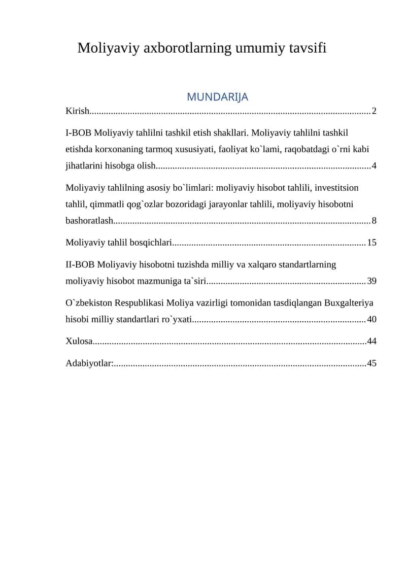 Moliyaviy axborotlarning umumiy tavsifi 1