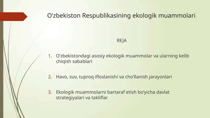 O‘zbekiston Respublikasining ekologik muammolari 1