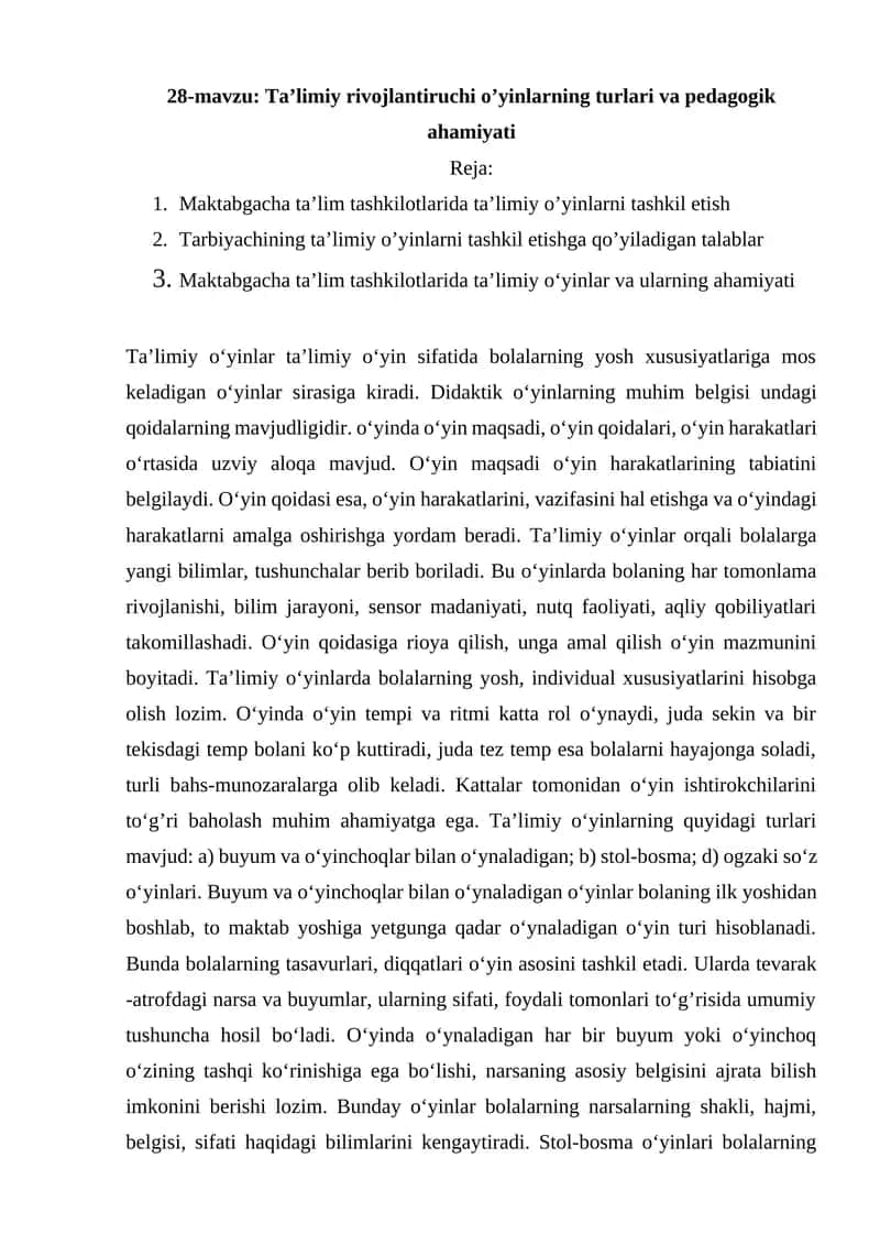 Ta’limiy o‘yinlar va ularning pedagogik ahamiyati 1