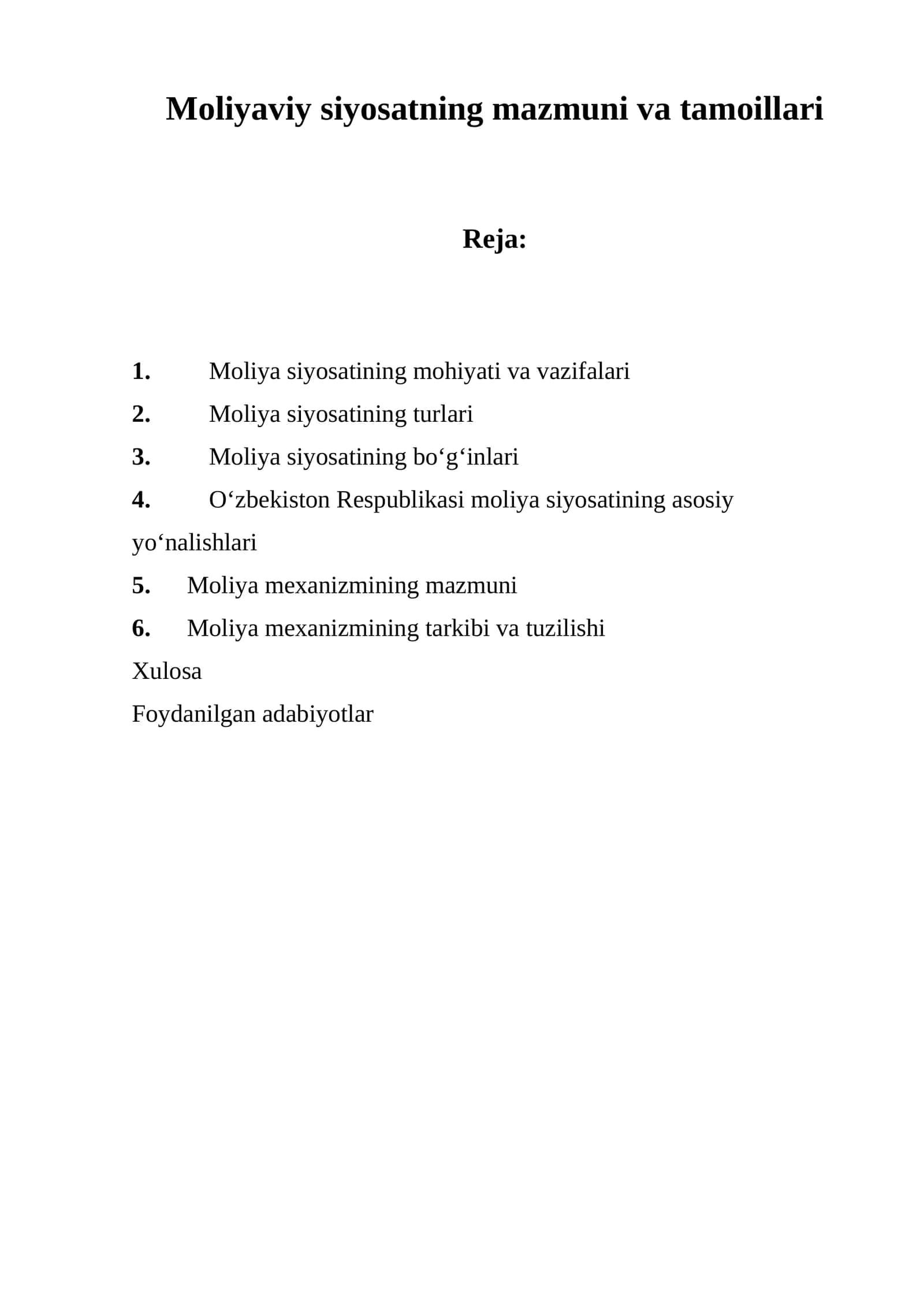 Moliyaviy siyosatning mazmuni va tamoillari 1