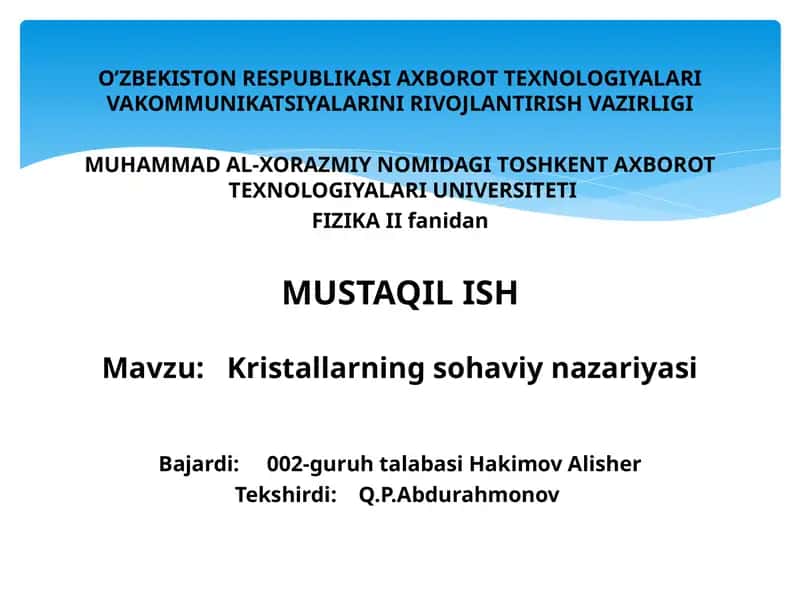 Kristallarning sohaviy nazariyasi 1