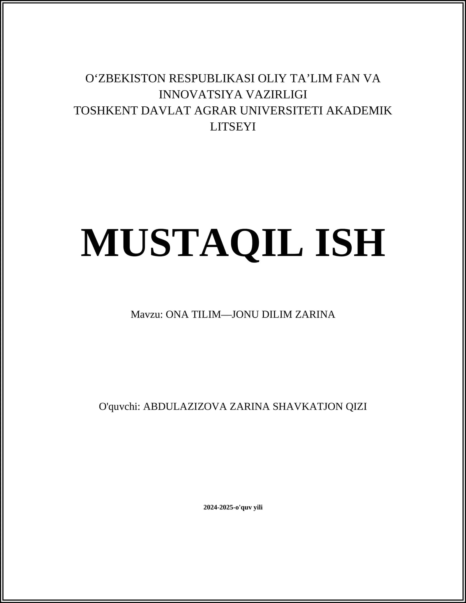ONA TILIM—JONU DILIM ZARINA 1