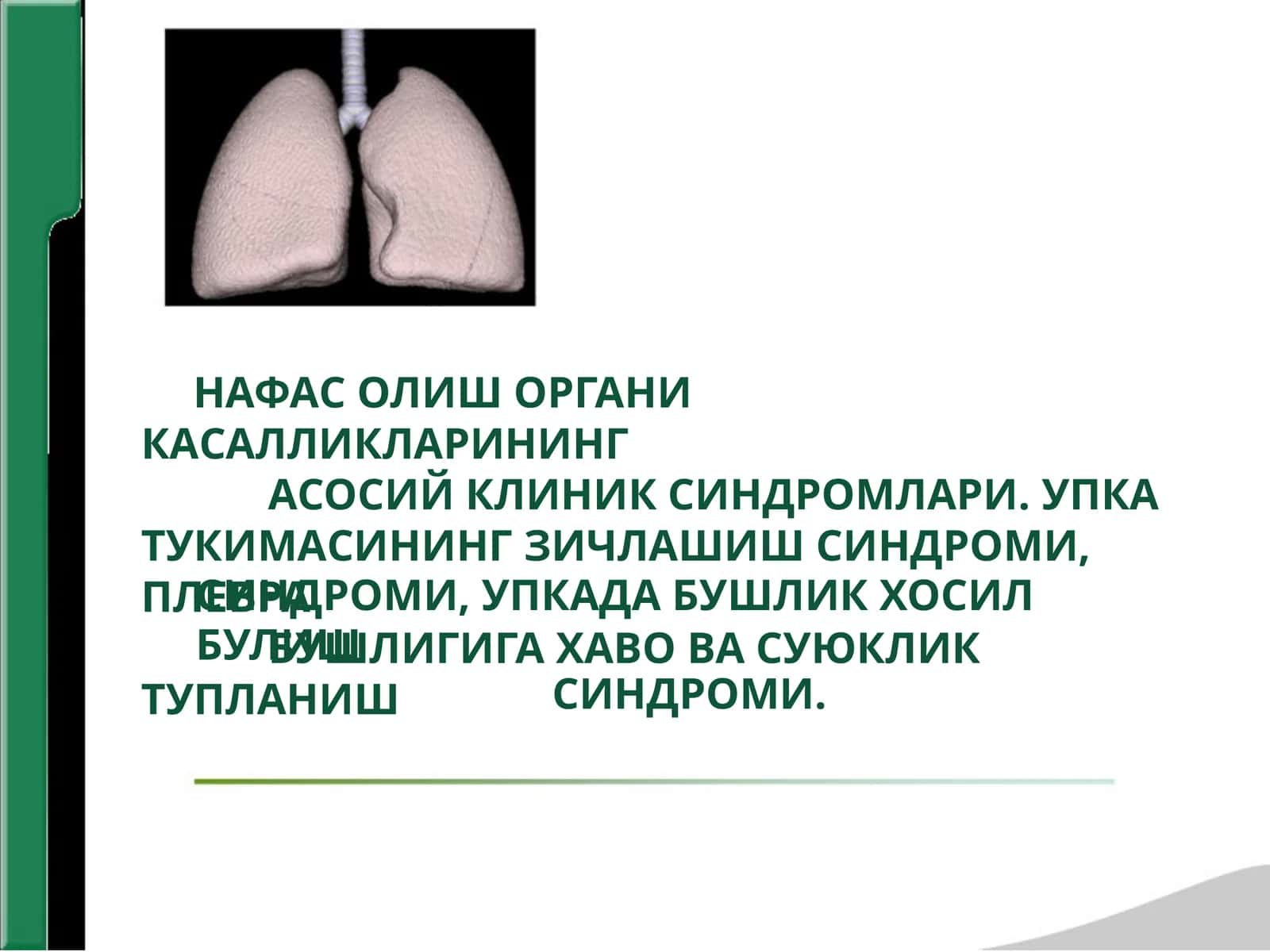 НАФАС ОЛИШ ОРГАНИ КАСАЛЛИКЛАРИНИНГАСОСИЙ КЛИНИК СИНДРОМЛАРИ 1