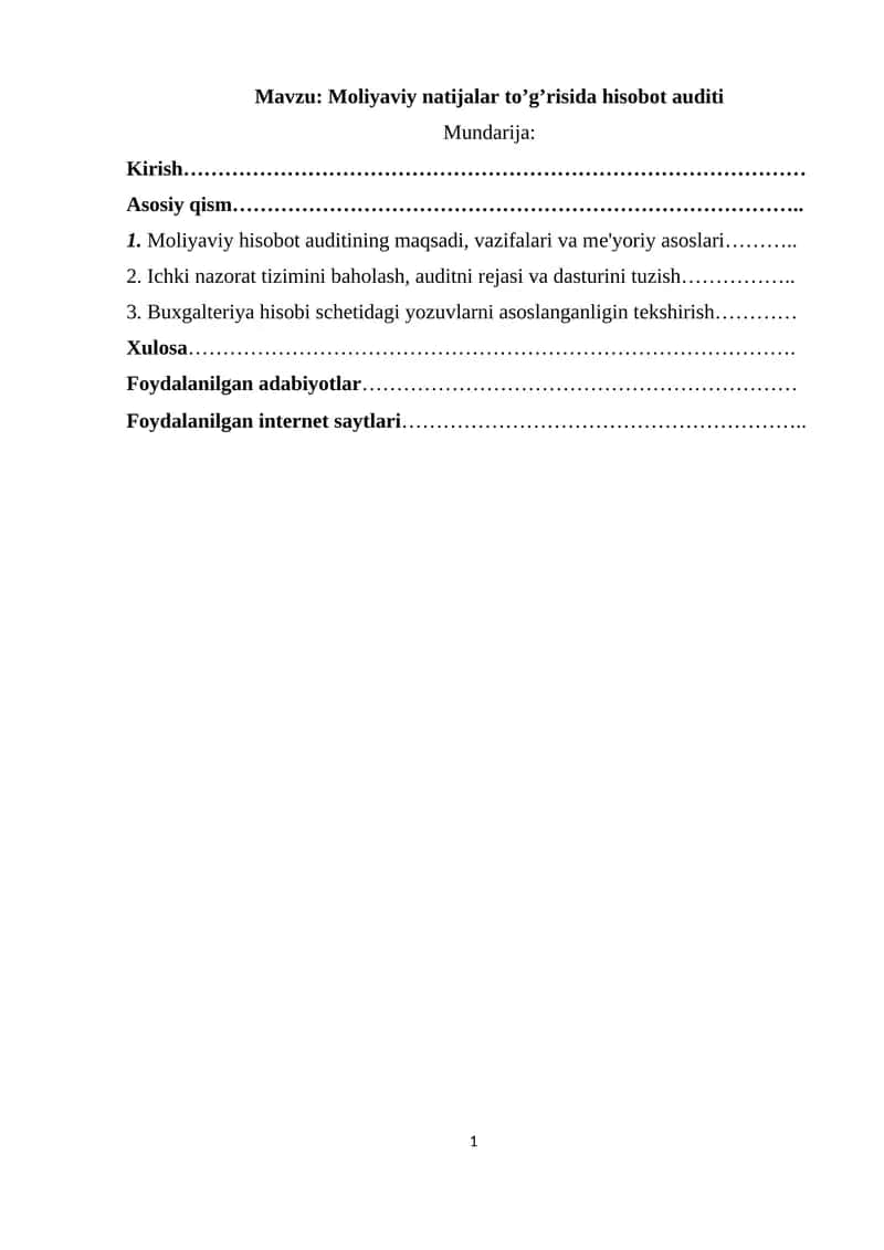 Moliyaviy natijalar to’g’risida hisobot auditi 1
