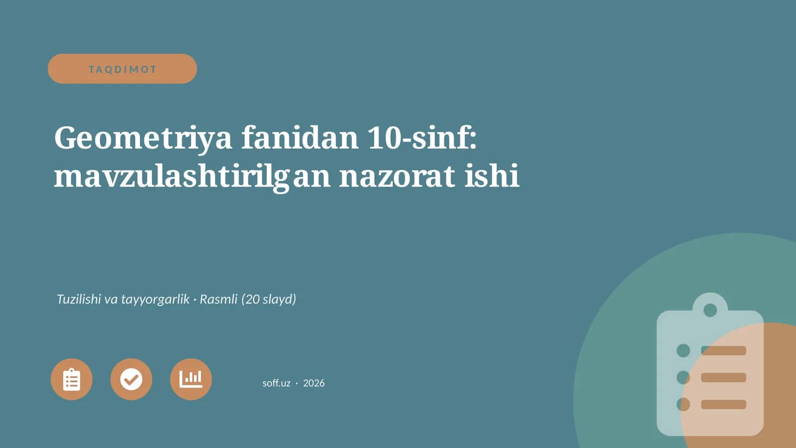 Geometriya fanidan 10-sinf: mavzulashtirilgan nazorat ishi 1
