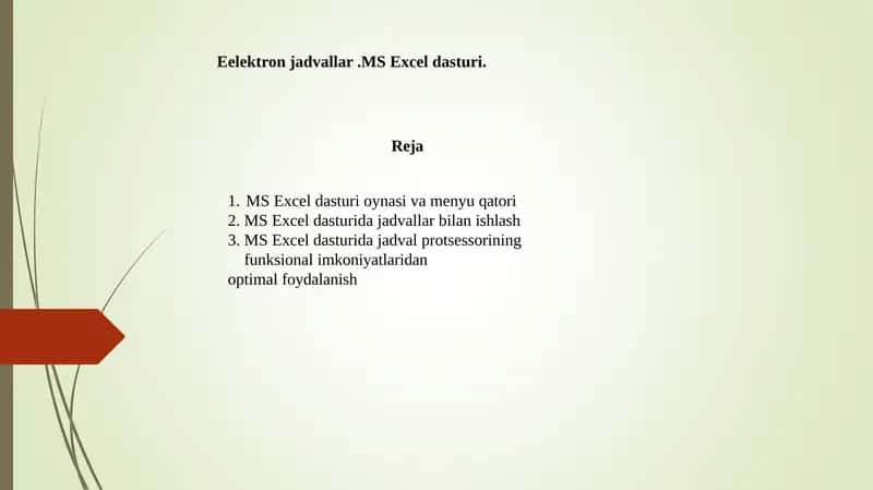 Eelektron jadvallar .MS Excel dasturi. 1