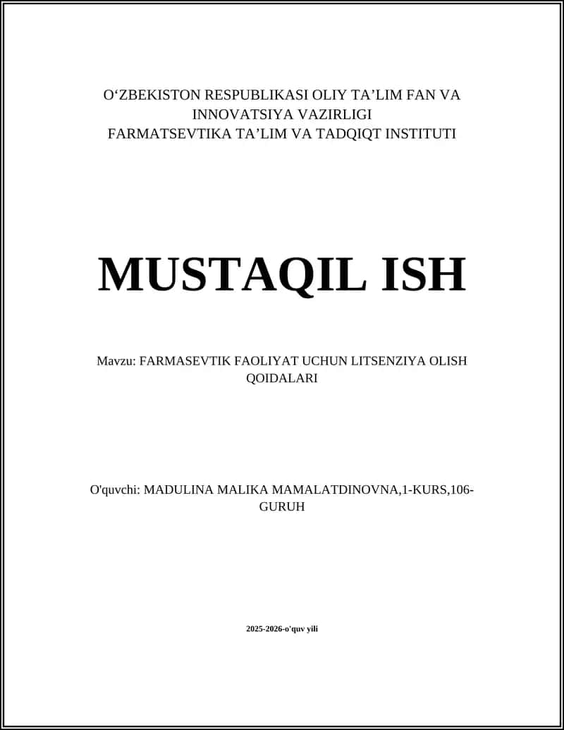 FARMASEVTIK FAOLIYAT UCHUN LITSENZIYA OLISH QOIDALARI 1