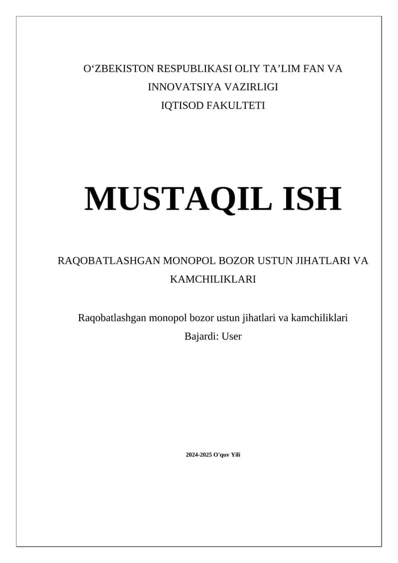 Raqobatlashgan Monopoliya 1