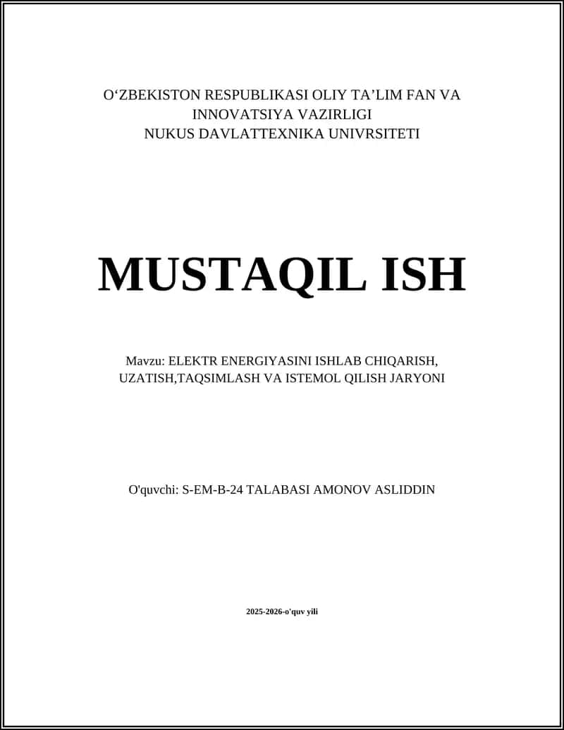 Elektr energiyasini ishlab chiqarish 1