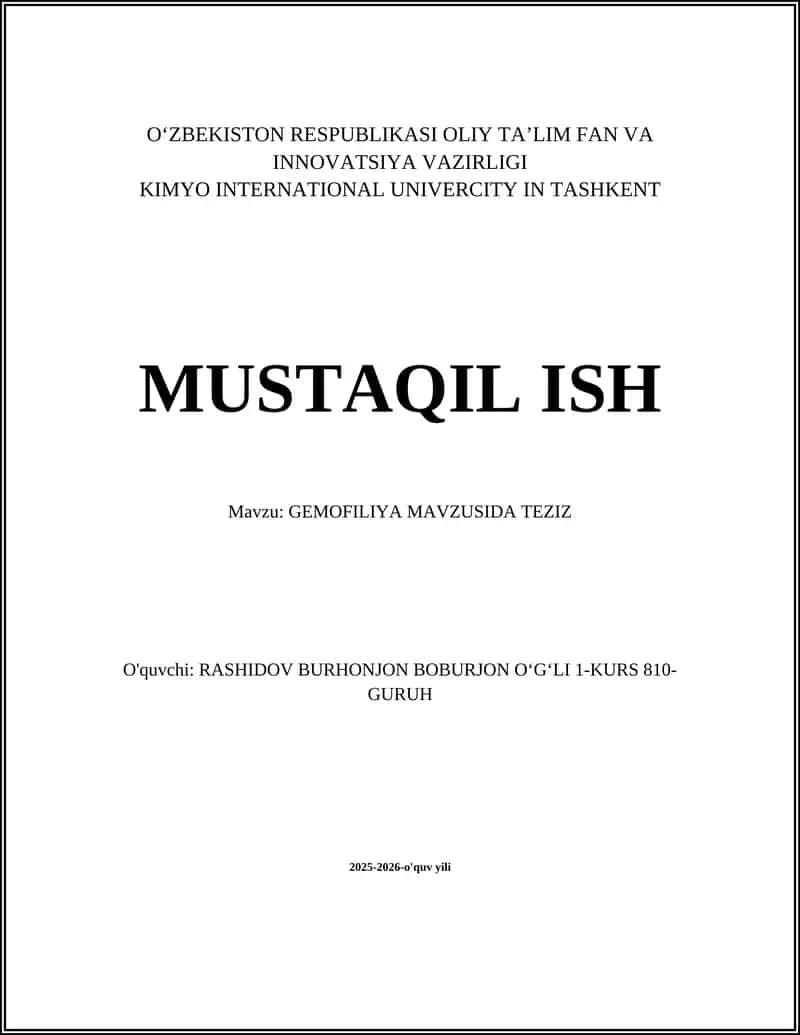 GEMOFILIYA MAVZUSIDA TEZIZ 1