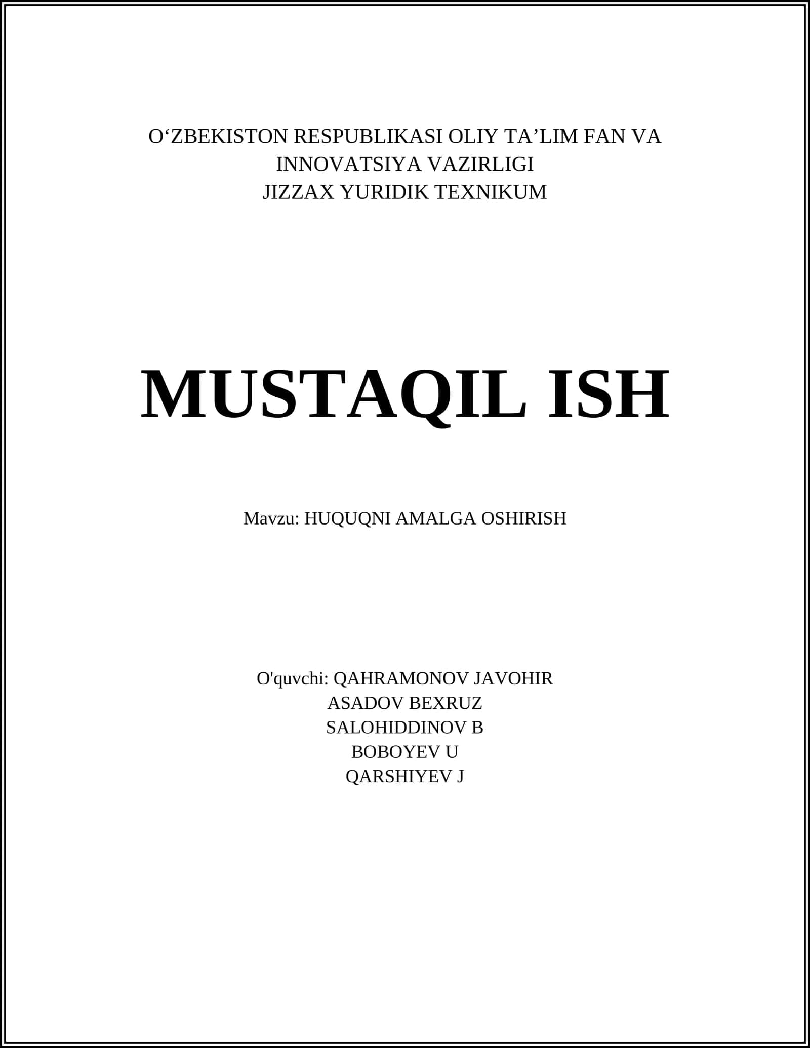 Huquqni Amalga Oshirish 1
