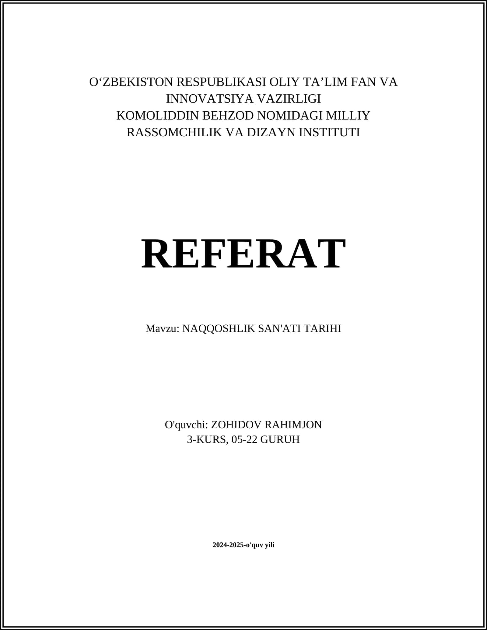 NAQQOSHLIK SAN'ATI TARIHI 1