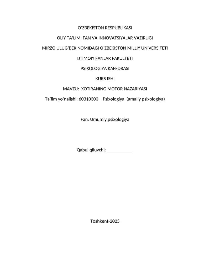 XOTIRANING MOTOR NAZARIYASI 1