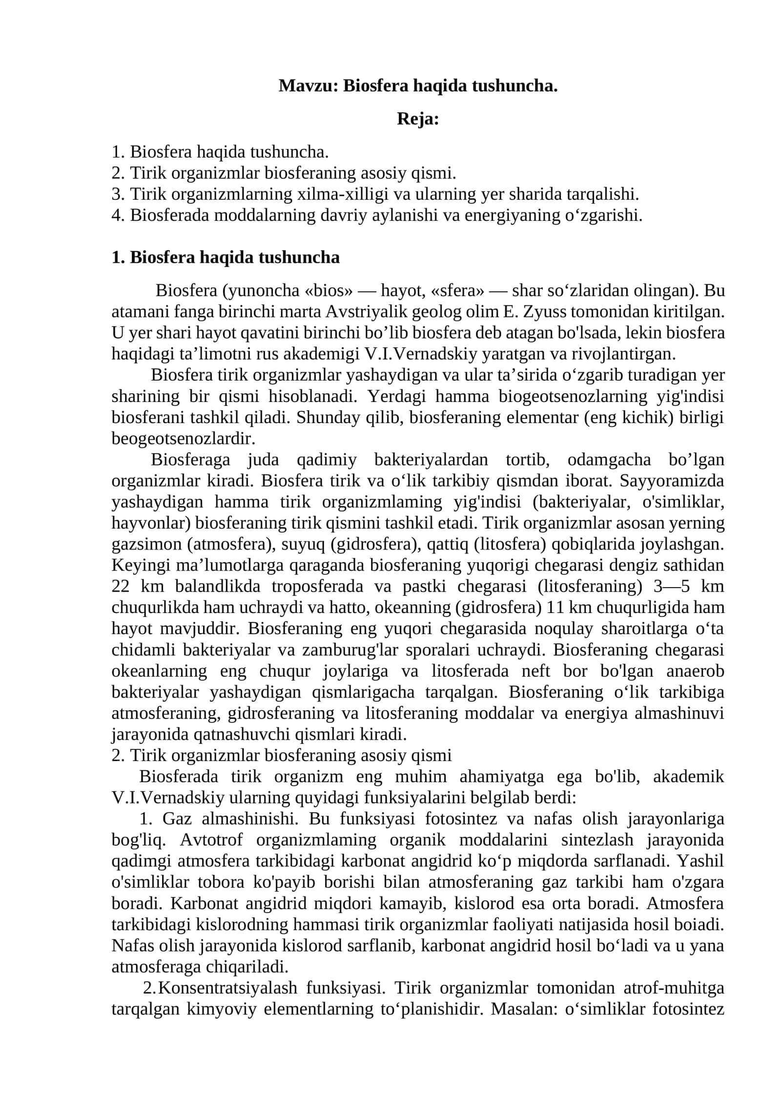 Biosfera haqida tushuncha 1