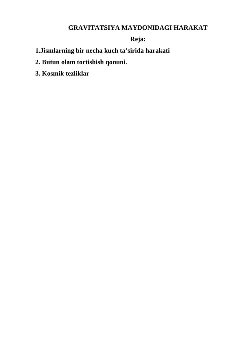 GRAVITATSIYA MAYDONIDAGI HARAKAT 1