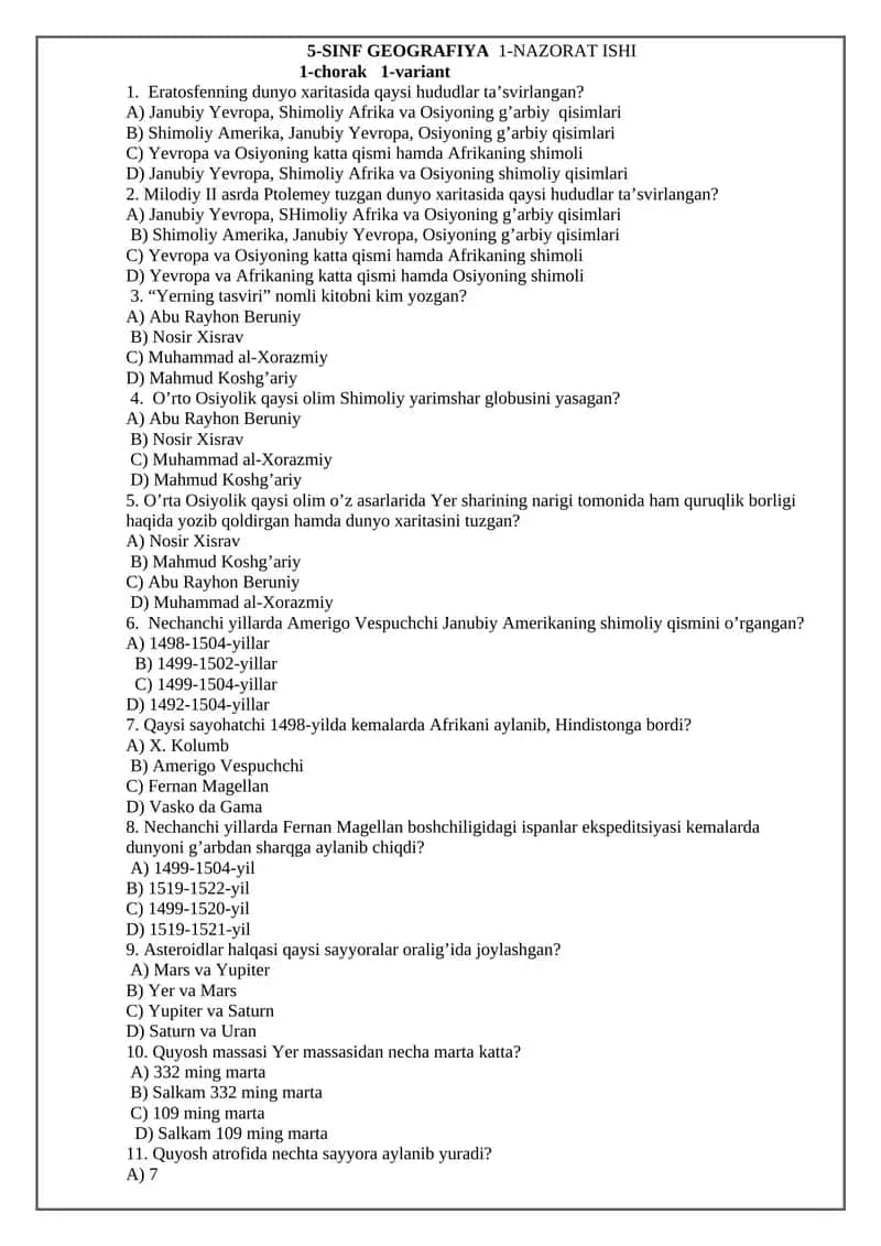 5-SINF GEOGRAFIYA 1-NAZORAT ISHI 1