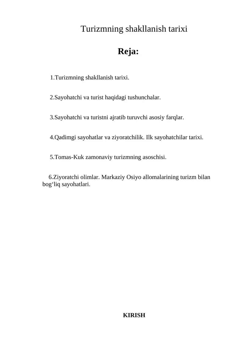 Turizmning shakllanish tarixi 1