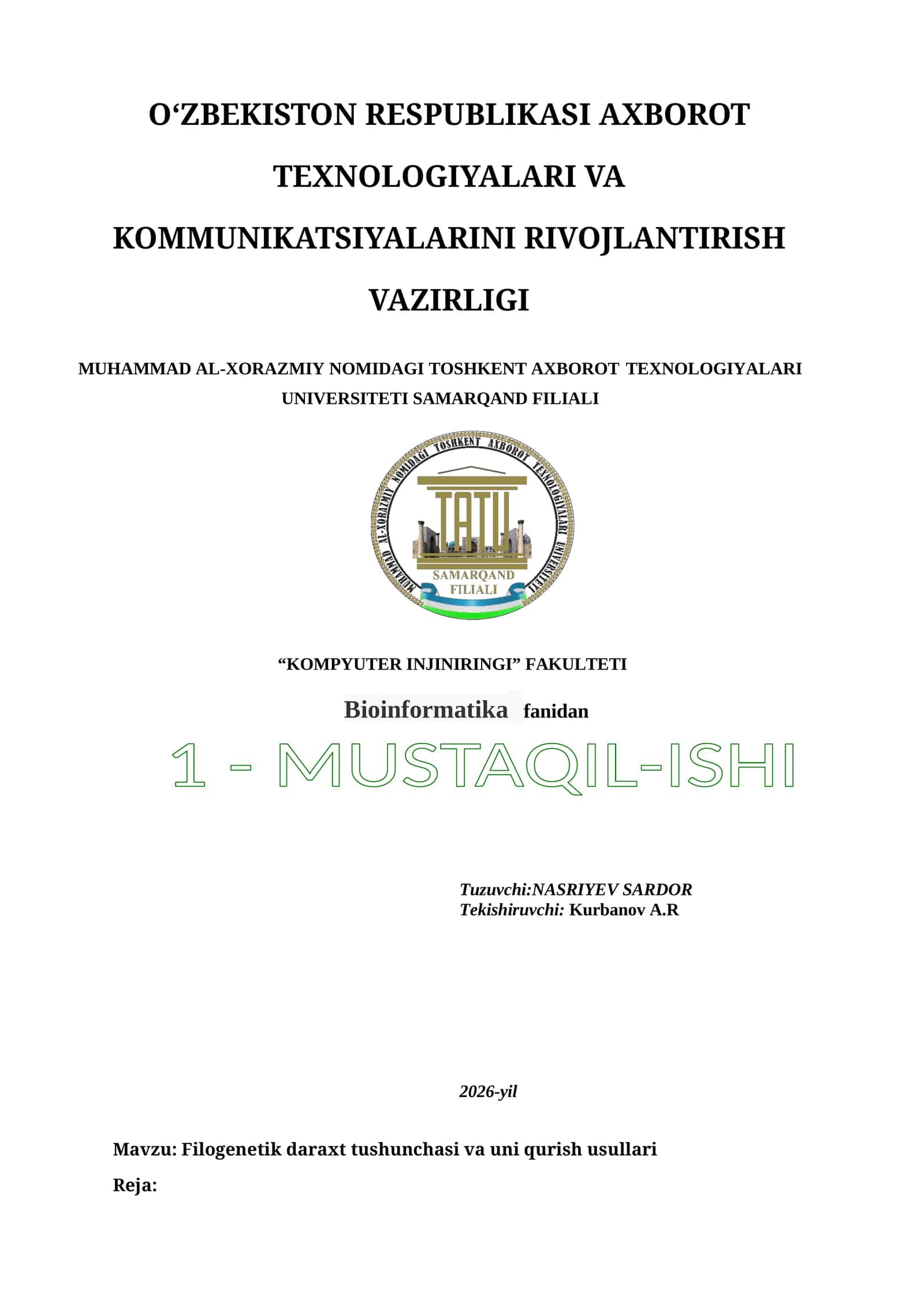 Filogenetik daraxt tushunchasi va uni qurish usullari 1