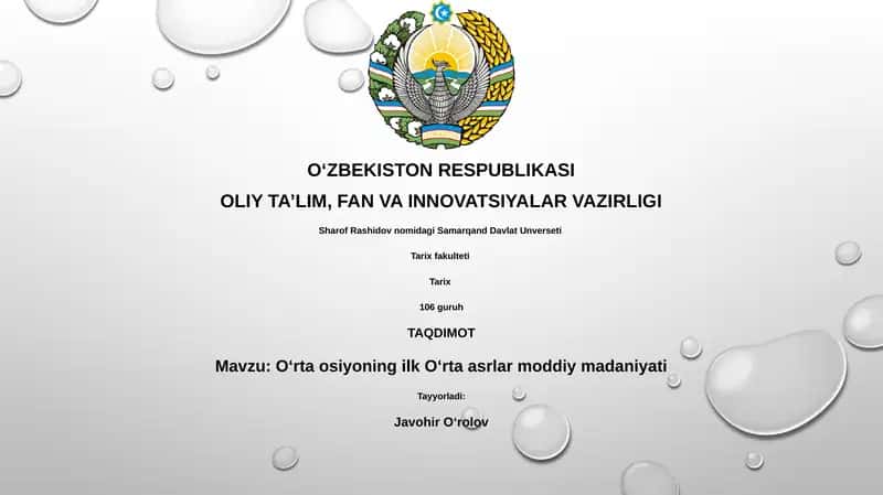 Oʻrta osiyoning ilk Oʻrta asrlar moddiy madaniyati 1