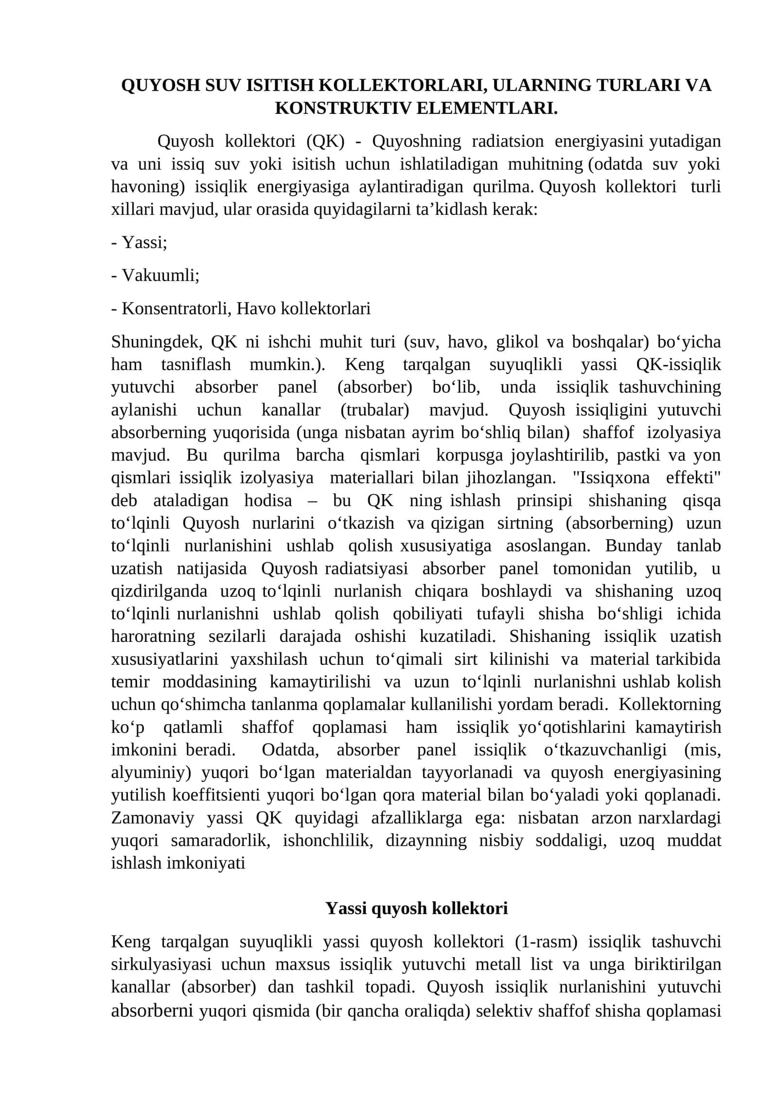 Quyosh Suv Isitish Kollektorlari 1
