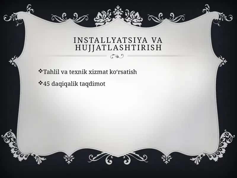 Installyatsiya va hujjatlashtirish 1