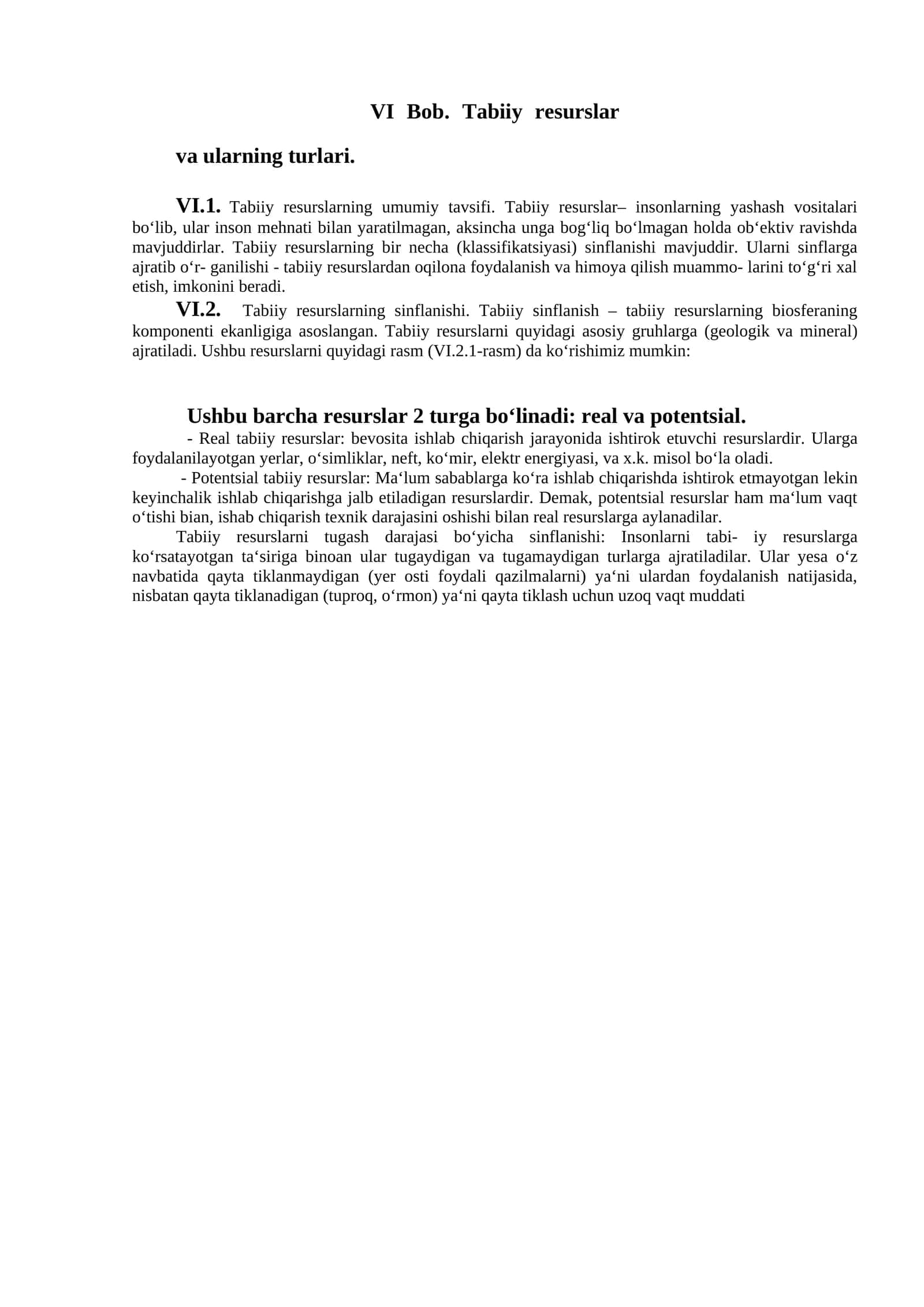 Tabiiy Resurslar va ularning turlari 1