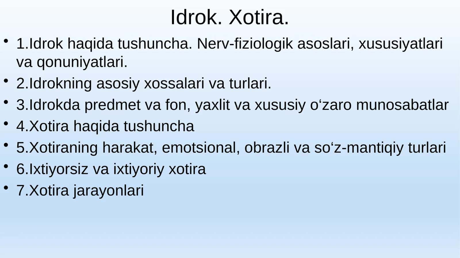 Idrok va xotira 1