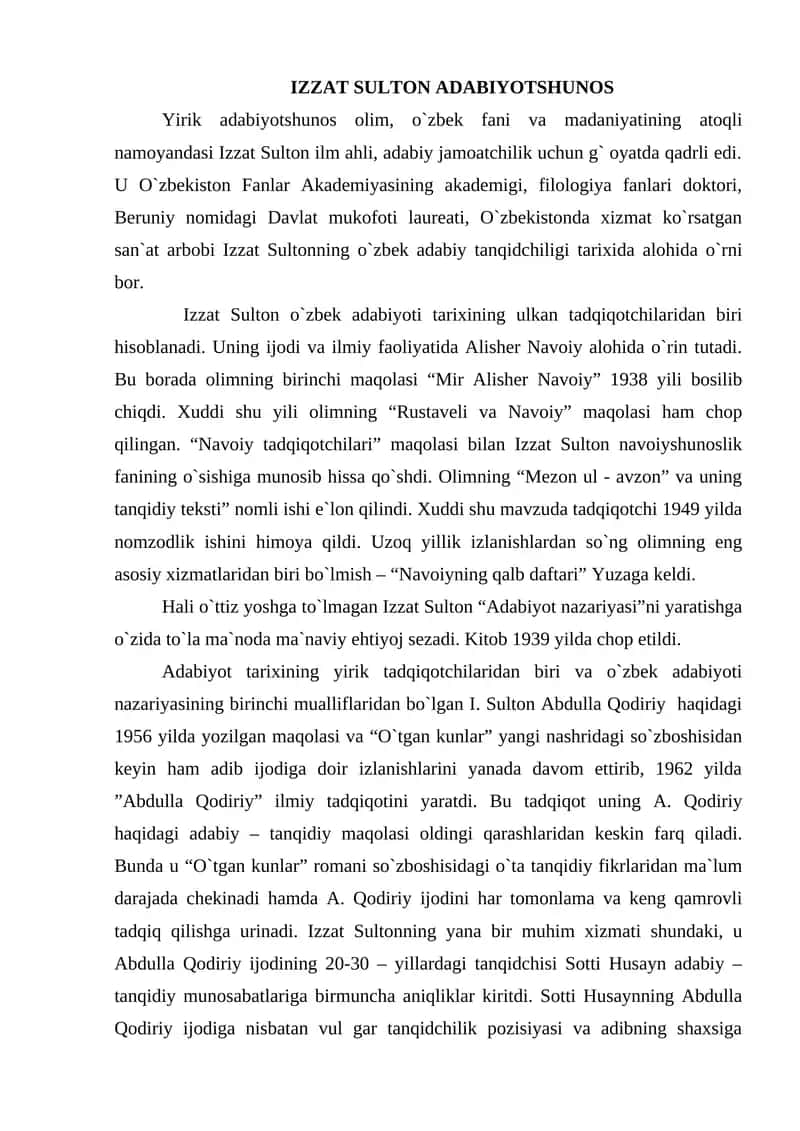 IZZAT SULTON ADABIYOTSHUNOS 1
