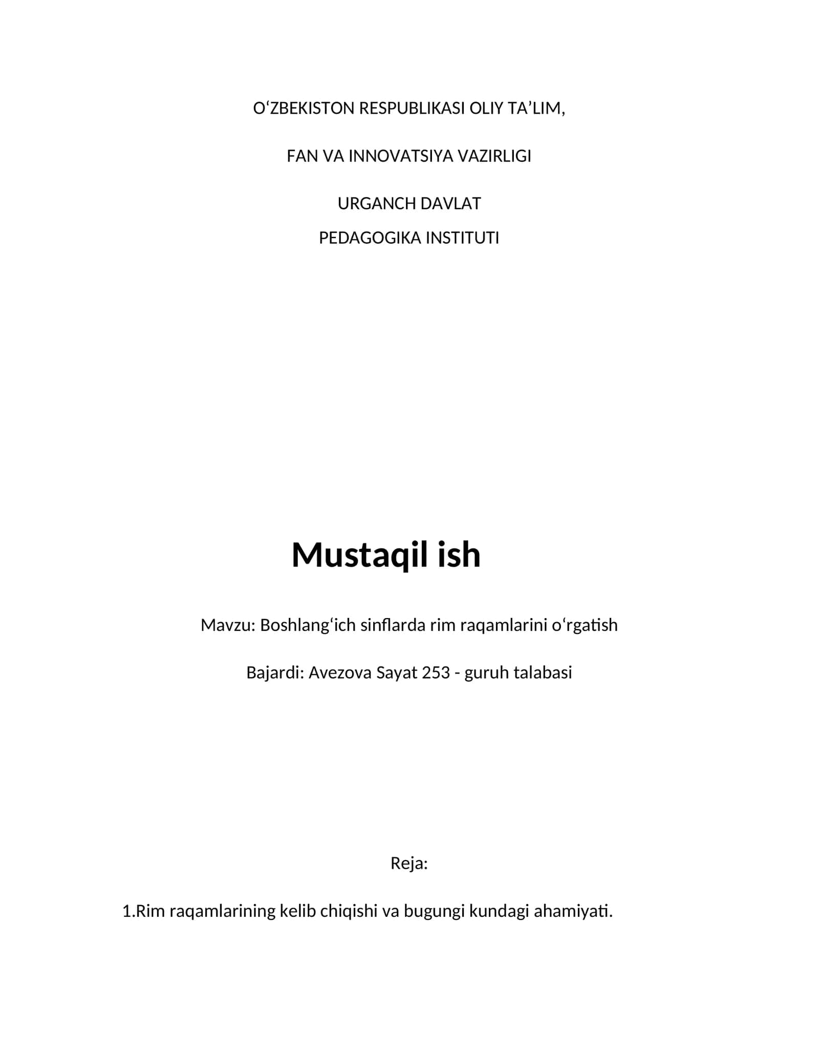 Boshlangʻich sinflarda rim raqamlarini oʻrgatish 1