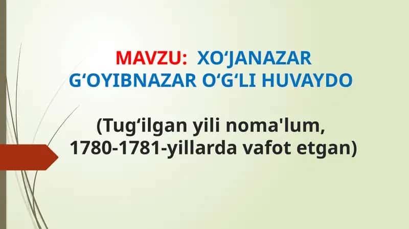 XO‘JANAZAR G‘OYIBNAZAR O‘G‘LI HUVAYDO 1