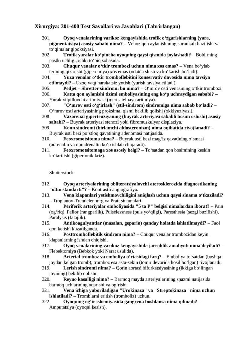 Xirurgiya: 301-400 Test Savollari va Javoblari 4- qism (Tahrirlangan) 1