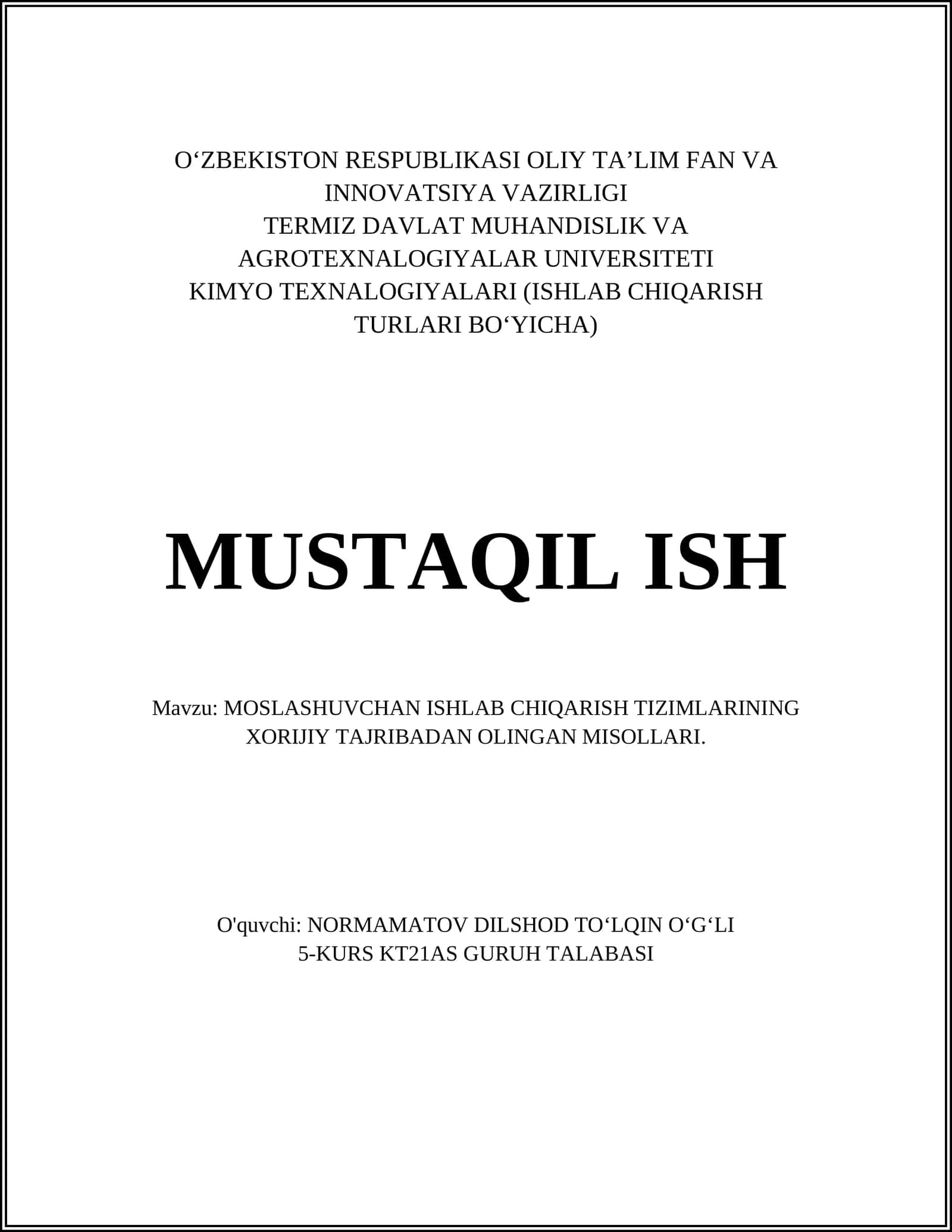 MOSLASHUVCHAN ISHLAB CHIQARISH TIZIMLARINING XORIJIY TAJRIBADAN OLINGAN MISOLLARI 1