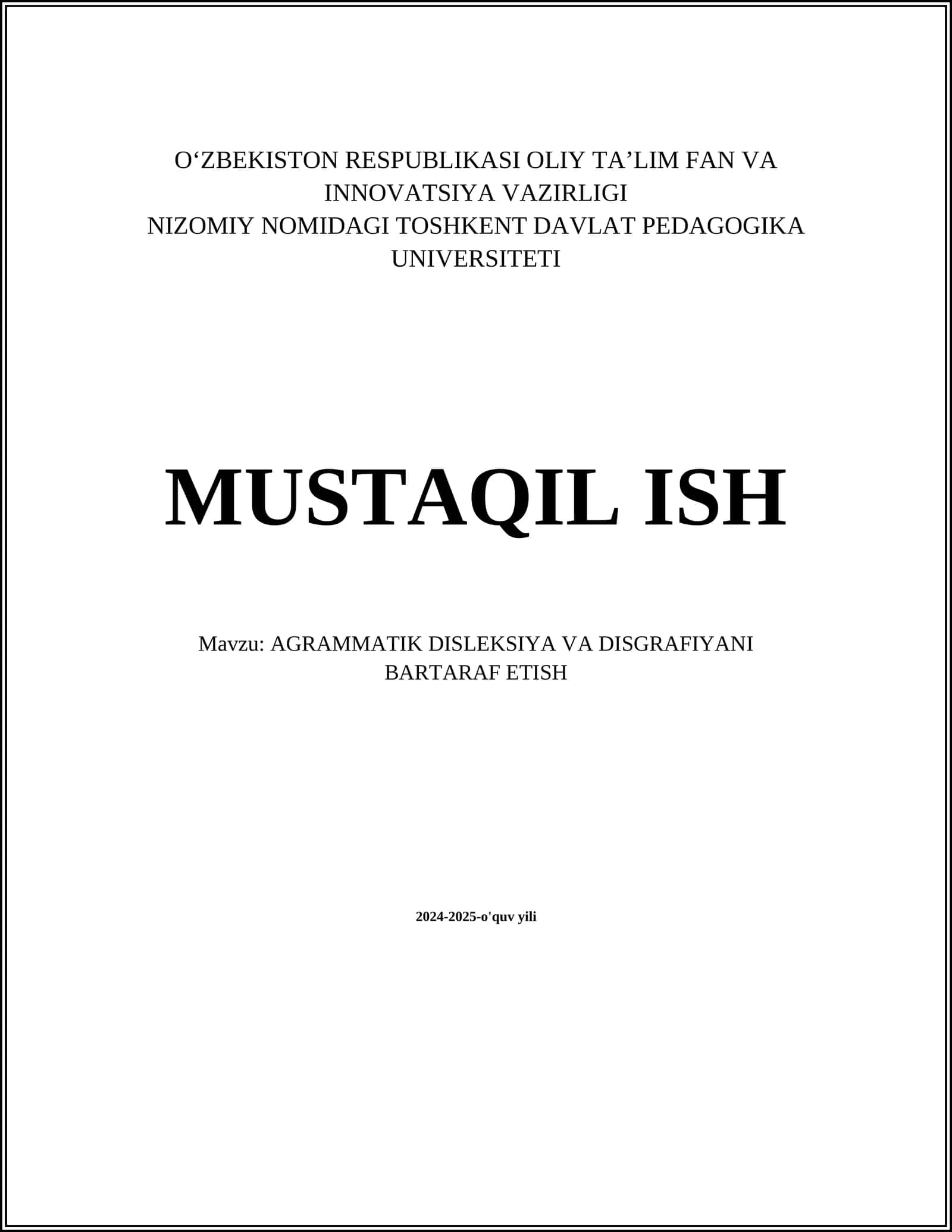 AGRAMMATIK DISLEKSIYA VA DISGRAFIYANI BARTARAF ETISH 1