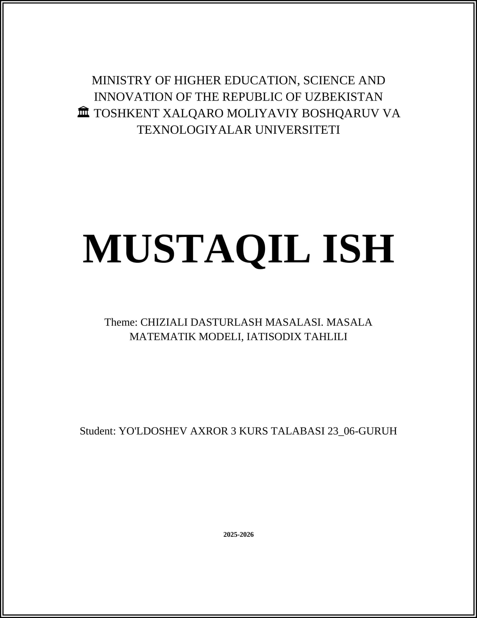 CHIZIALI DASTURLASH MASALASI 1