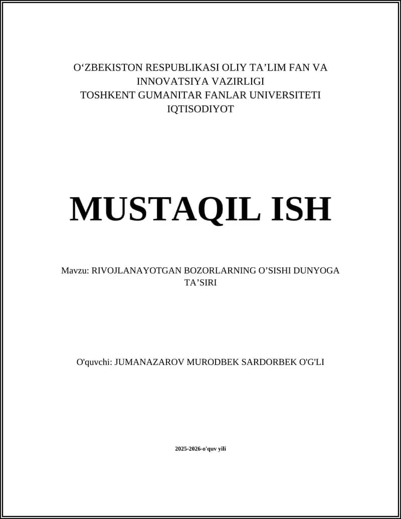 Rivojlanayotgan Bozorlarning O'Sishi Dunyoga Ta'siri 1