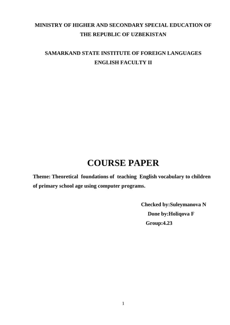 Course Paper on Teaching English Vocabulary to Children 1