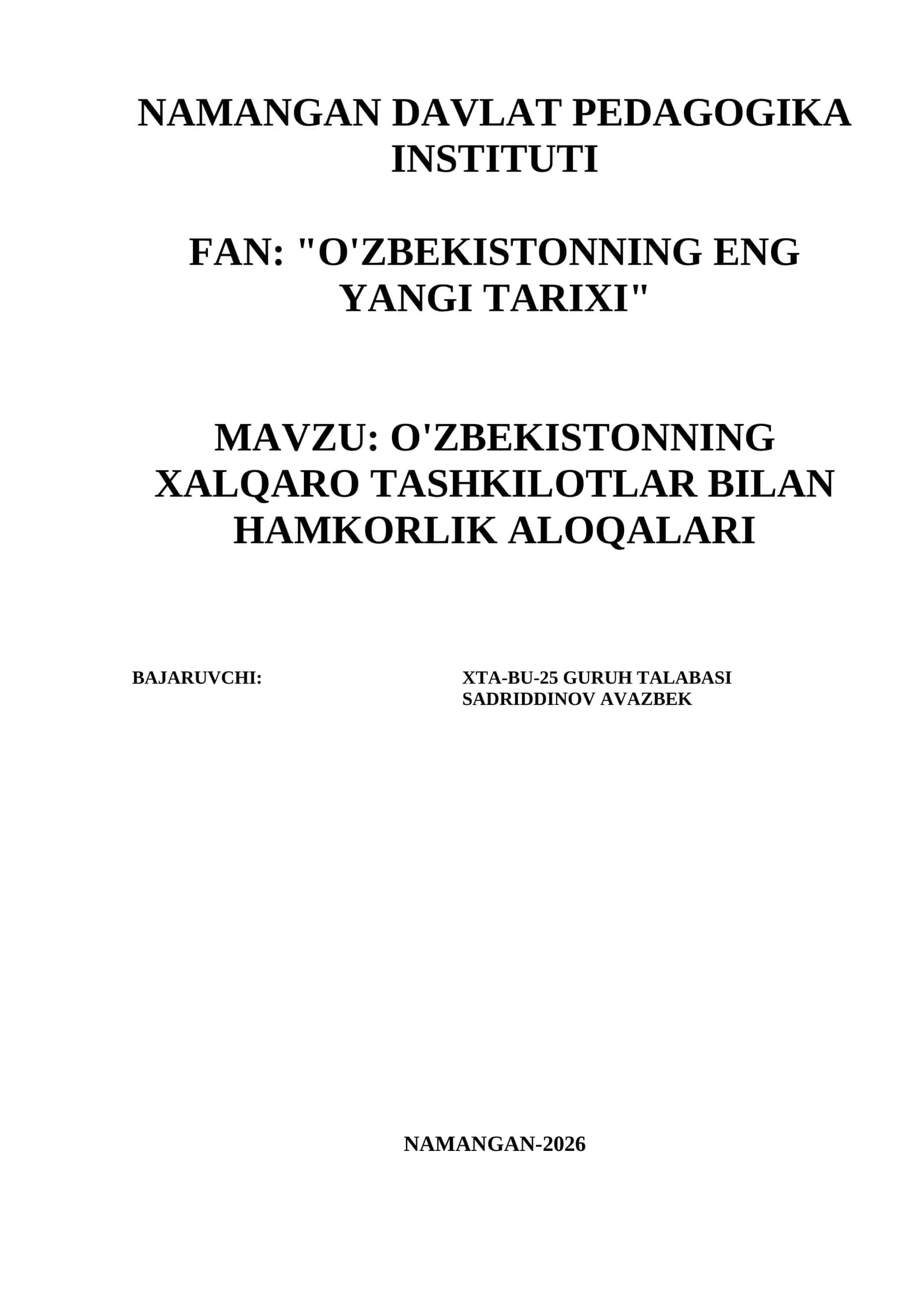 O'zbekistonning xalqaro tashkilotlar bilan hamkorlik aloqalari 1