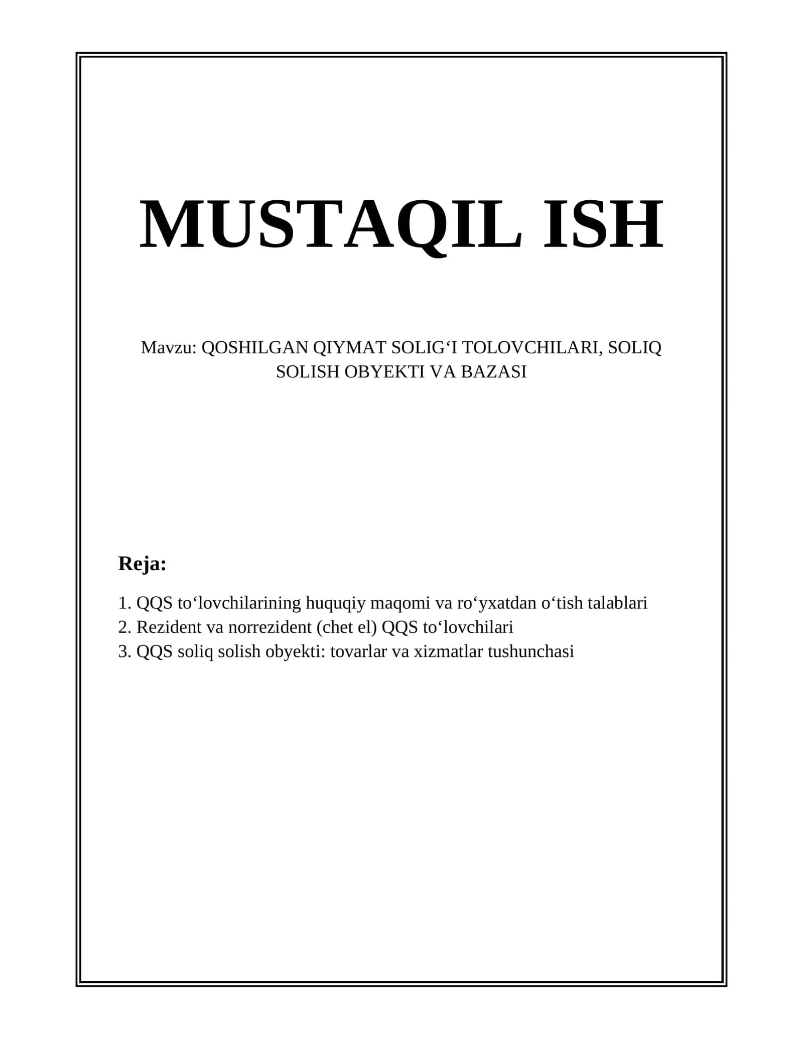 QOSHILGAN QIYMAT SOLIGʻI TOLOVCHILARI 1