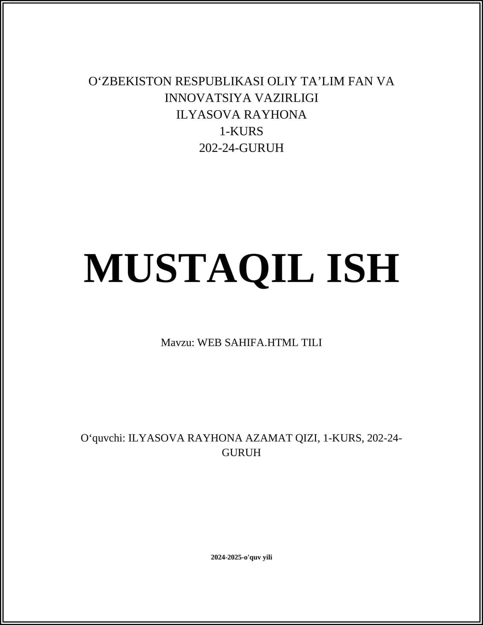 WEB SAHIFA.HTML TILI 1