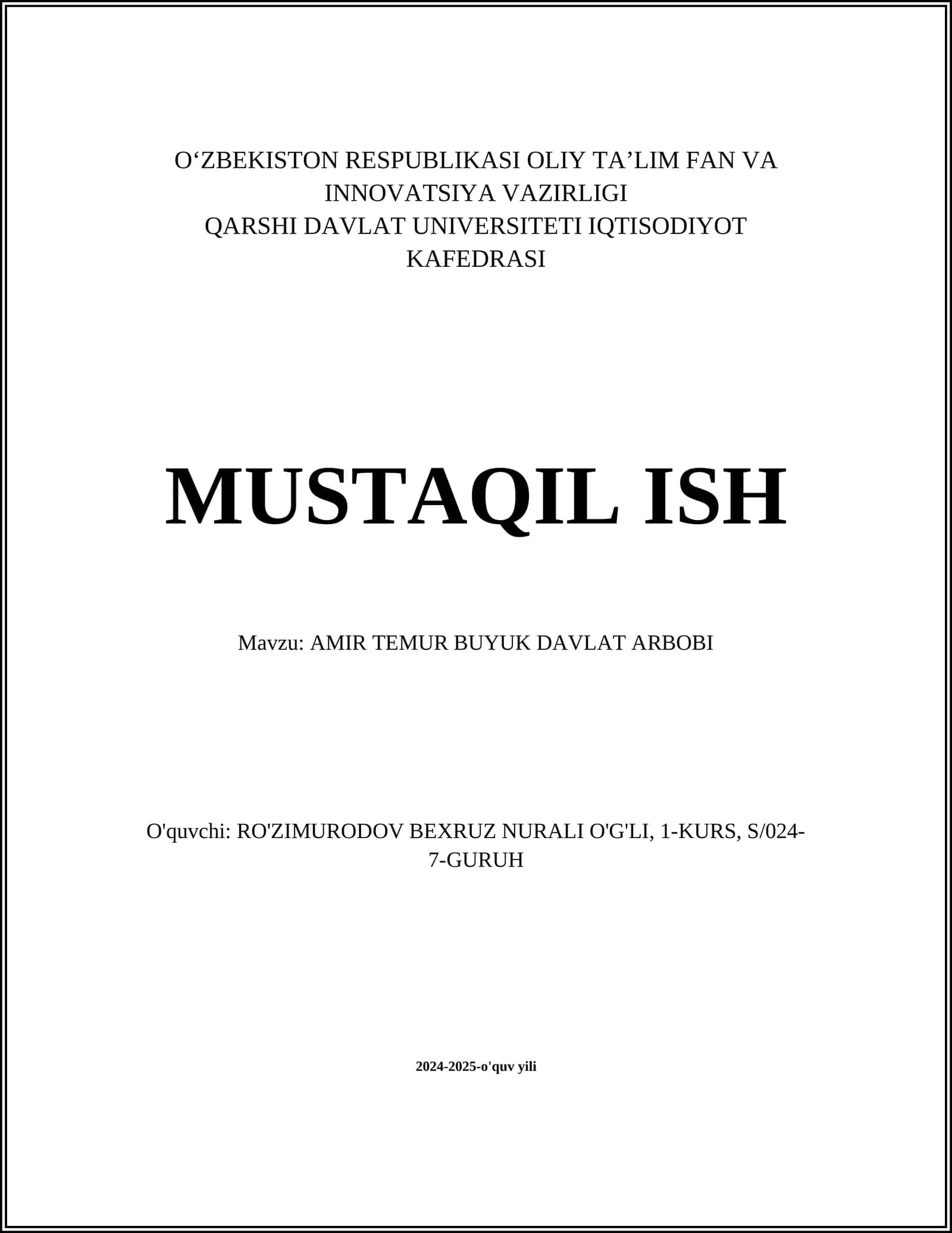 AMIR TEMUR BUYUK DAVLAT ARBOBI 1