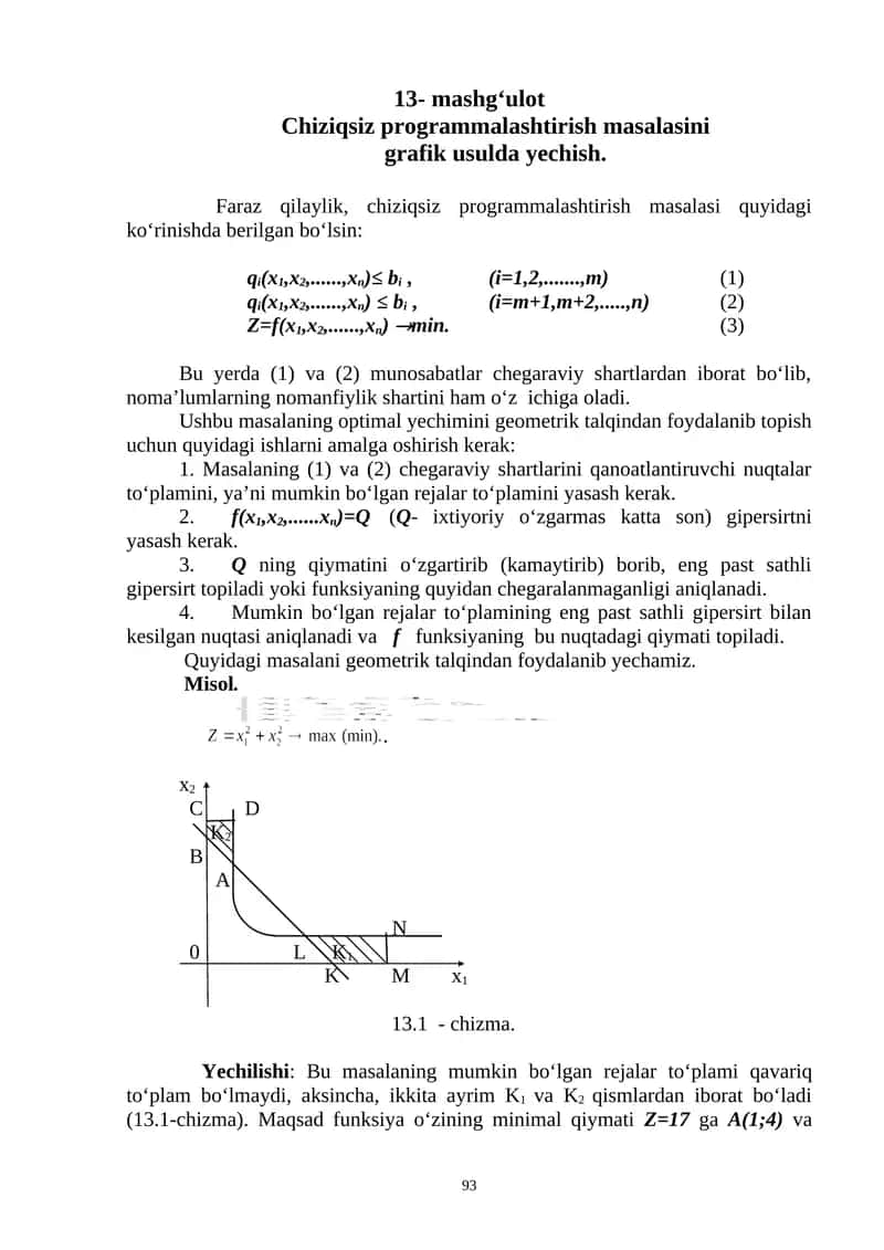 Chiziqsiz programmalashtirish masalasi 1