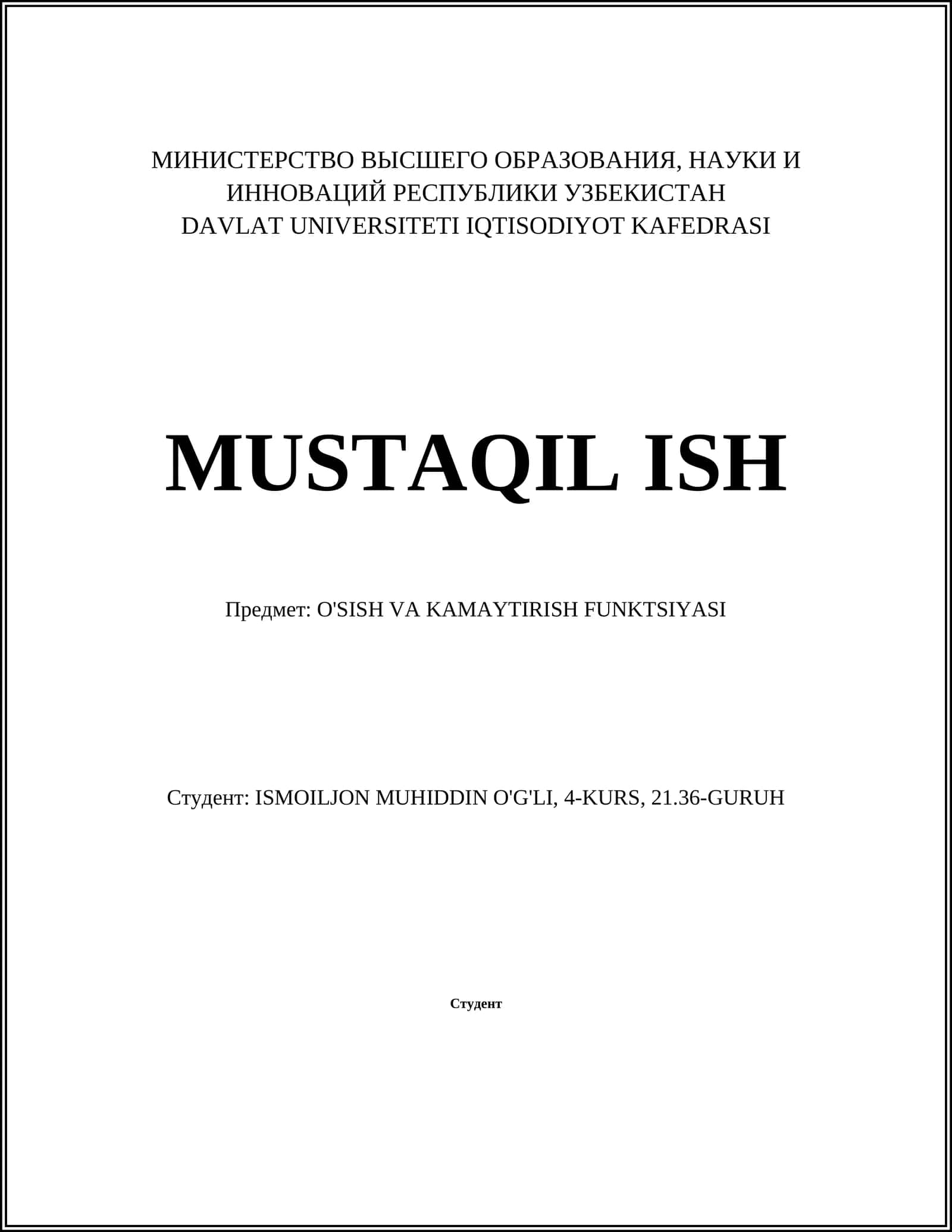 O'SISH VA KAMAYTIRISH FUNKTSIYASI 1