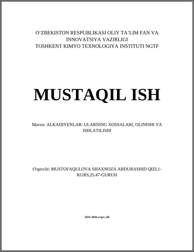 ALKADIYENLAR: ULARNING XOSSALARI, OLINISHI VA ISHLATILISHI 1