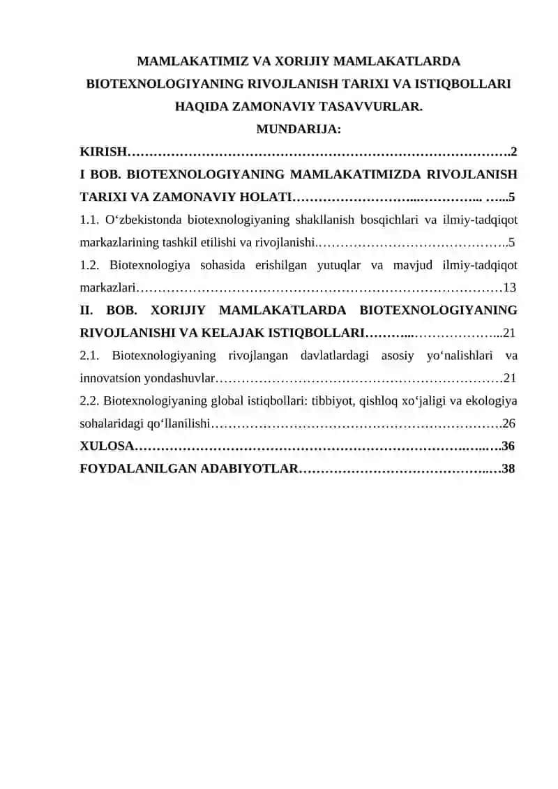 BIOTEXNOLOGIYANING RIVOJLANISH TARIXI VA ISTIQBOLLARI