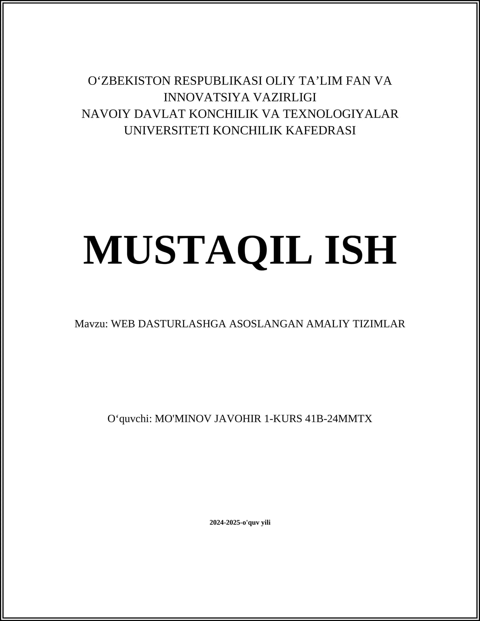 WEB DASTURLASHGA ASOSLANGAN AMALIY TIZIMLAR 1