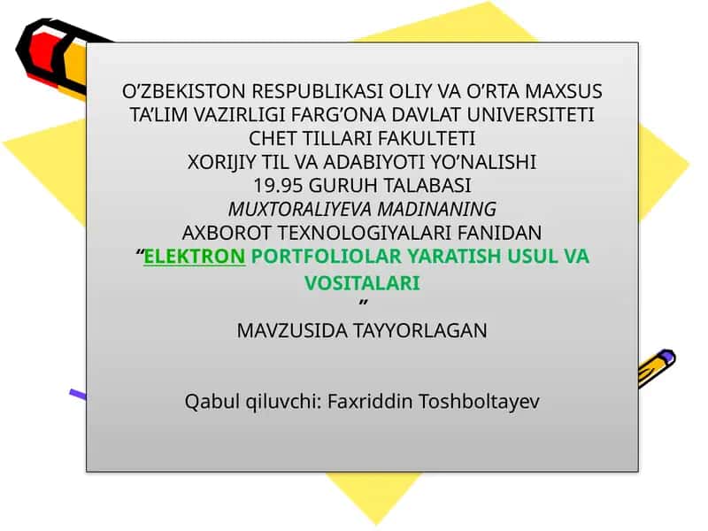 "Elektronportfoliolar yaratish usul va vositalari" 1