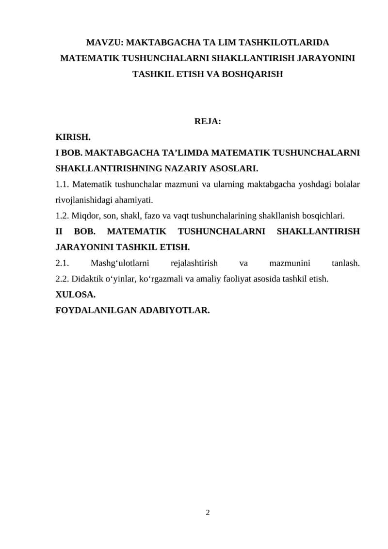 MAKTABGACHA TA'LIMDA MATEMATIK TUSHUNCHALARNI SHAKLLANTIRISH JARAYONI 1